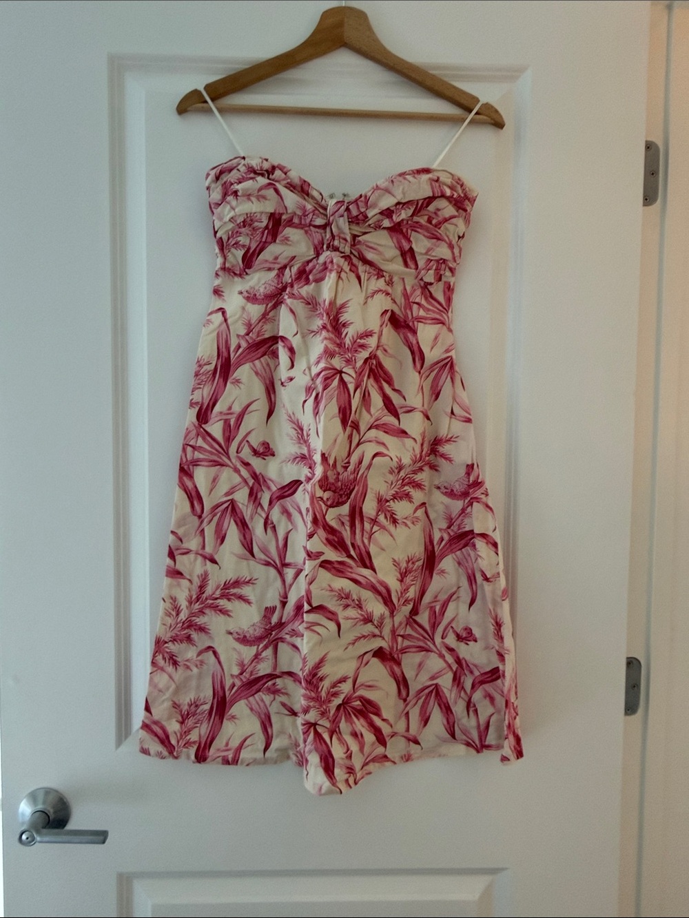 Strapless Floral Print Satin Chemise Dress - Pink/White